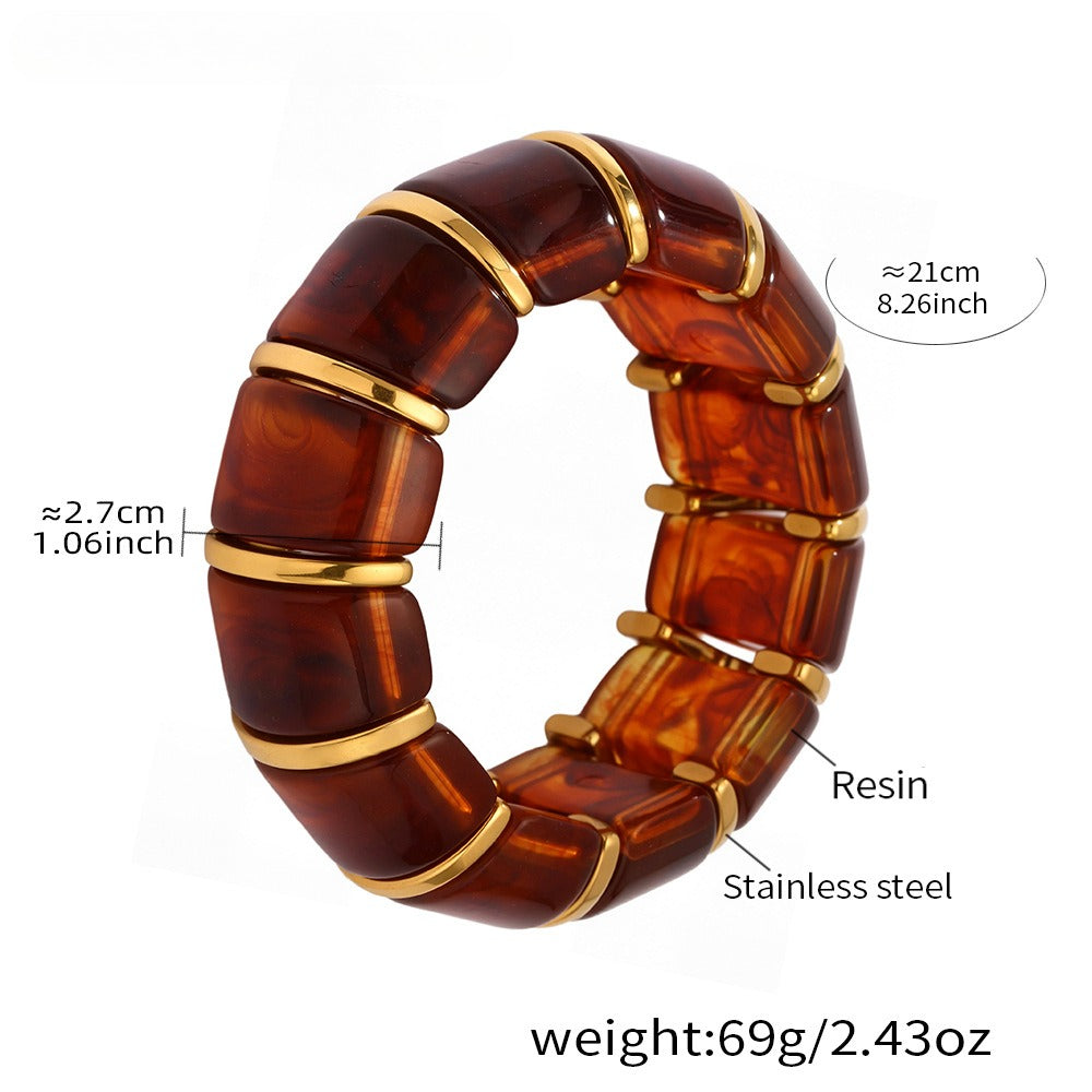 Kaze 18K Gold Luxury Resin Elastic Cord Bracelet | Premium Resin Bracelet in 10 Colours Amber