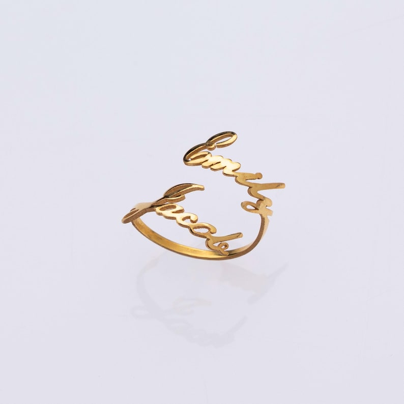 Kaze Customizable Double Name Open Ring | Personalised Two-Name Ring in Silver, Gold &amp; Rose Gold