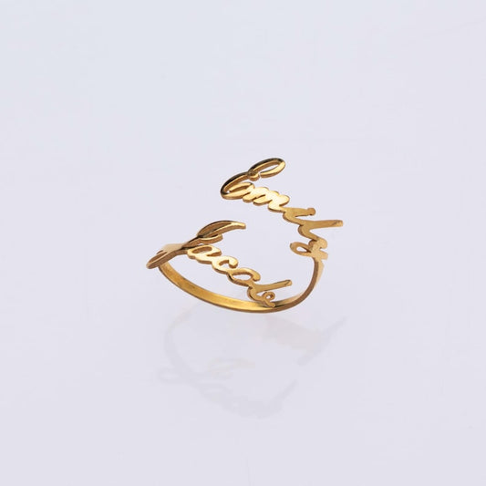 Kaze Customizable Double Name Open Ring | Personalised Two-Name Ring in Silver, Gold &amp; Rose Gold