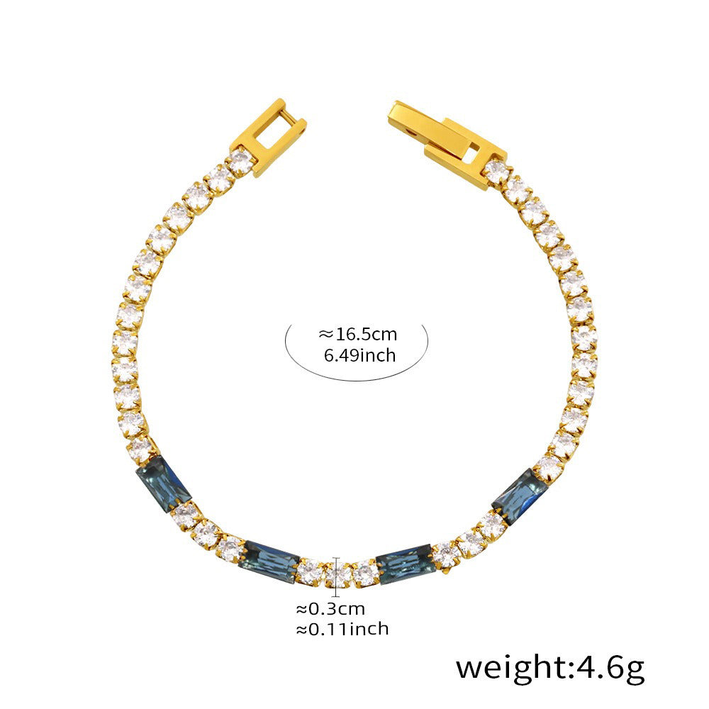 Kaze Rectangular &amp; Round Gemstone Luxury Bracelet | 18K Gold Bracelet in 8 Colour Variants Blue