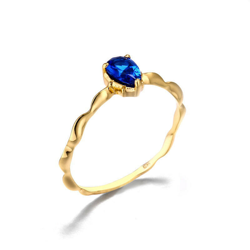 Kaze Sapphire Glow Water Drop Ring | S925 Gold Inlay Zircon Teardrop Ring