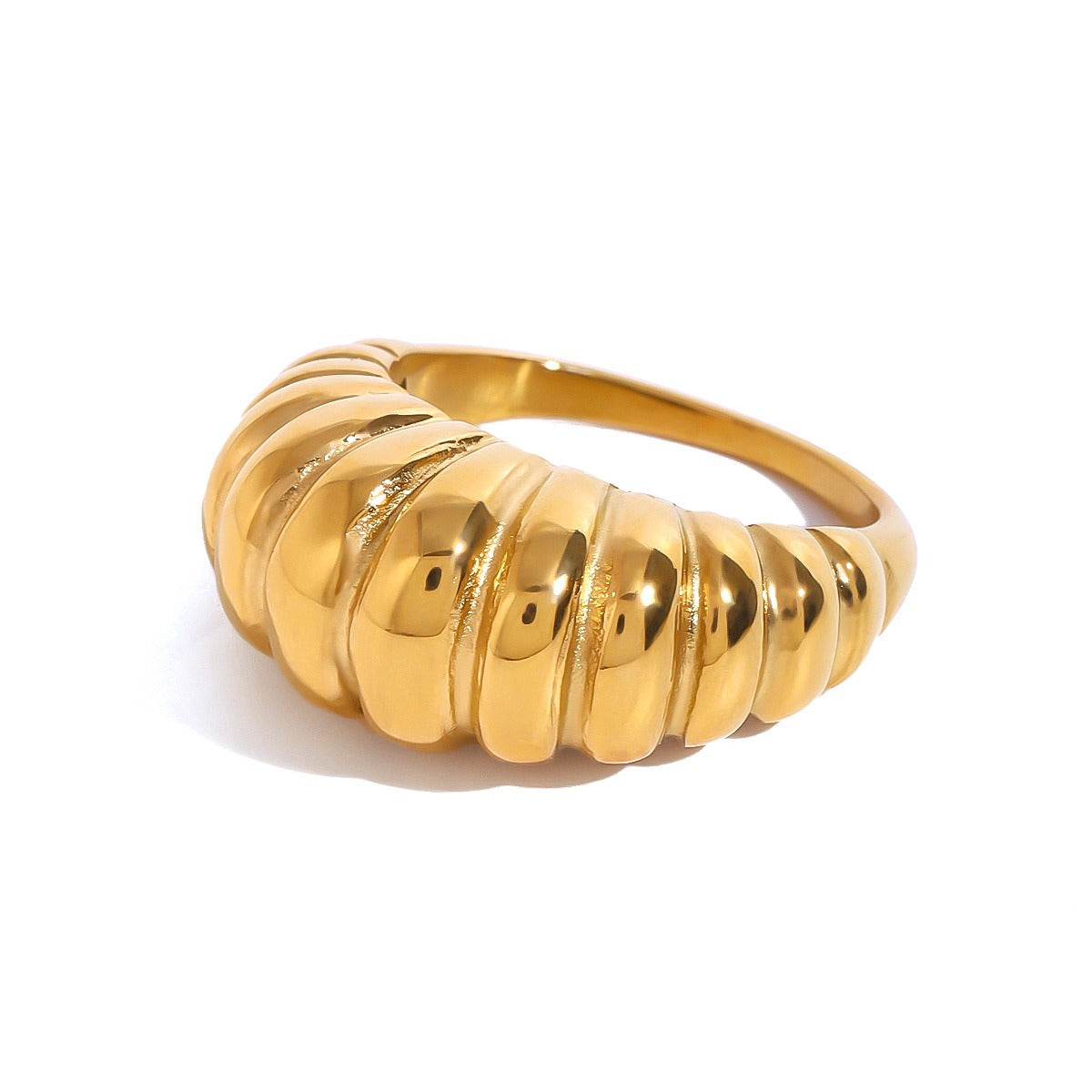 Kaze Croissant-Shaped Textured Personality Ring | 18K Gold Unique Fashion Ring Only