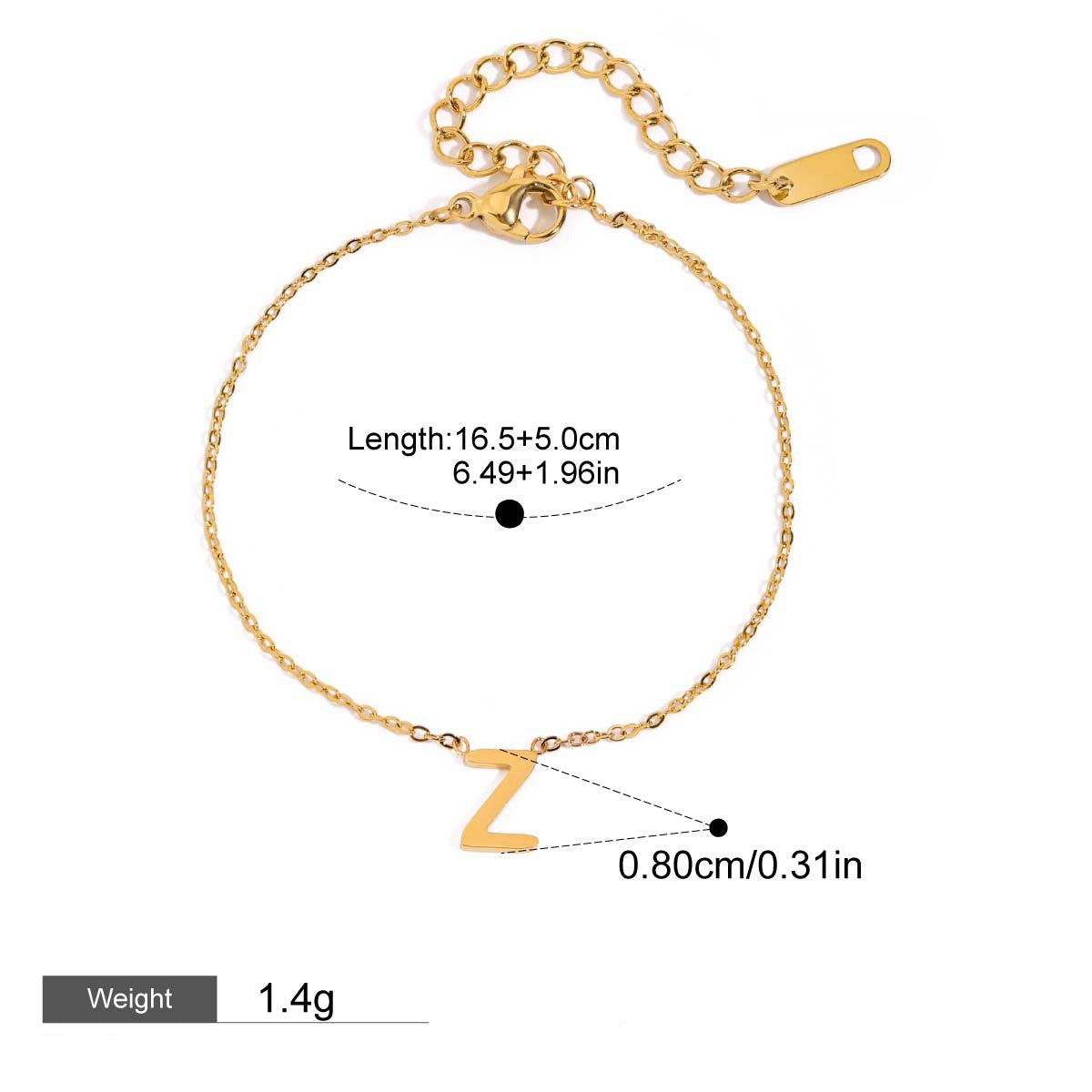 Kaze 18K Gold Customizable English Letter Pendant Bracelet | Personalised Initial Bracelet A–Z Style Z