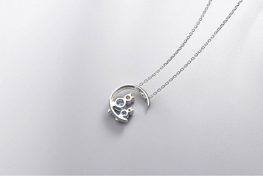 Kaze Moon Bunny Necklace | S925 Sterling Silver Lunar Rabbit Pendant with Blue Stone