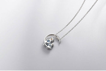 Kaze Moon Bunny Necklace | S925 Sterling Silver Lunar Rabbit Pendant with Blue Stone