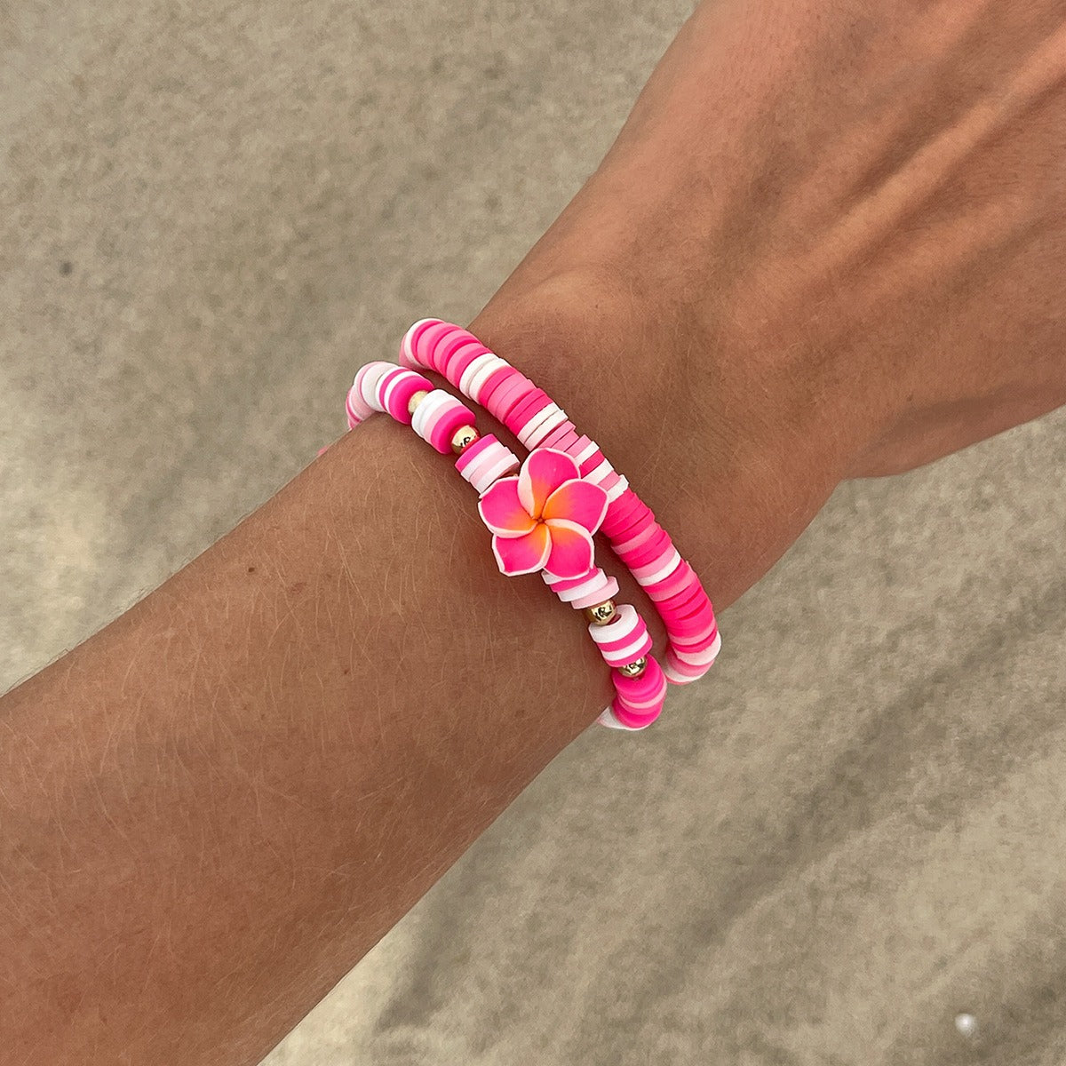 Kaze Bohemian Polymer Clay Flower Stretch Bracelet | Boho Floral Bead Bracelet in 4 Colours Mixed color 2-piece set36
