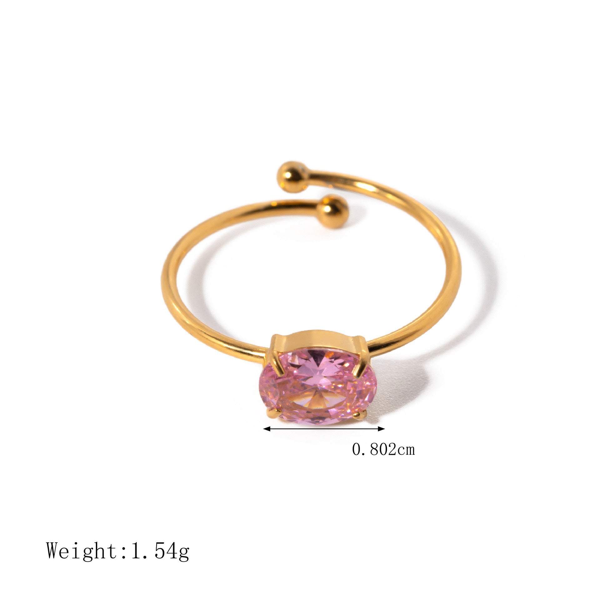 Kaze Cute Gemstone Adjustable Ring | 18K Gold Ring in White, Pink, Black &amp; Green pink
