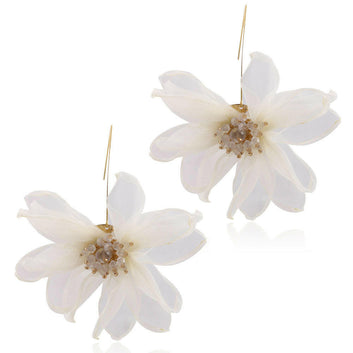 Kaze Korean Floral Drop Earrings | Delicate Alloy Flower Earrings in White, Black &amp; Pink White