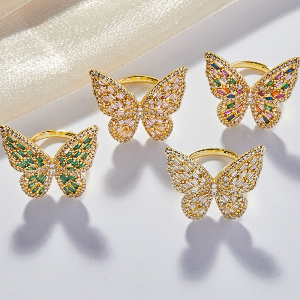 Kaze Butterfly Zircon Ring | 18K Gold Inlaid Zircon Ring for Women