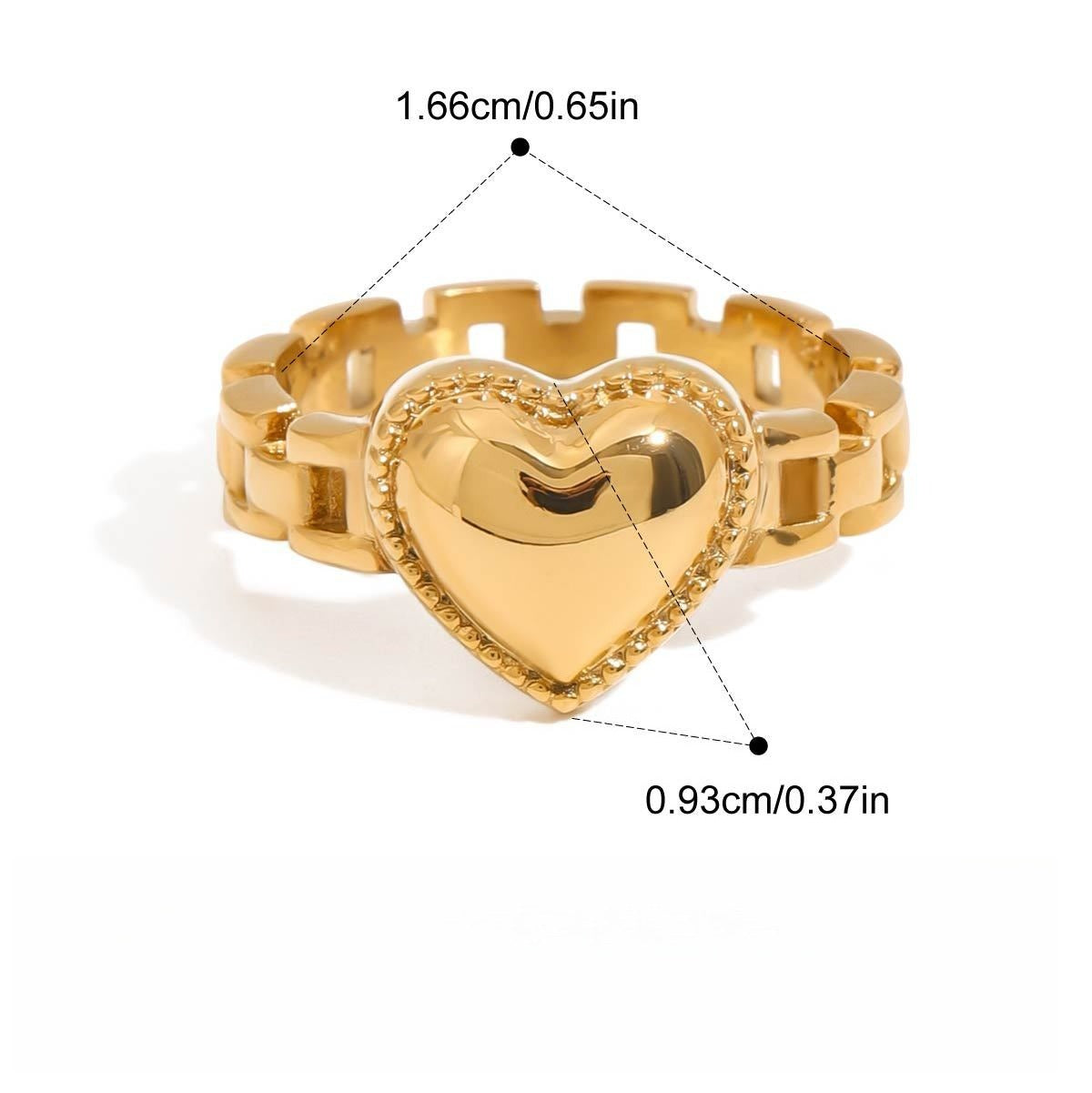Kaze Heart-Shaped Titanium Steel Ring Collection | 18K Gold-Plated Heart Ring in 2 Styles &amp; 3 Sizes Ring A