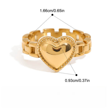 Kaze Heart-Shaped Titanium Steel Ring Collection | 18K Gold-Plated Heart Ring in 2 Styles &amp; 3 Sizes Ring A