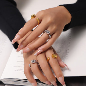Kaze Simple Teardrop Hammered Texture Open Ring | 18K Gold Artisan Ring in Gold &amp; Silver