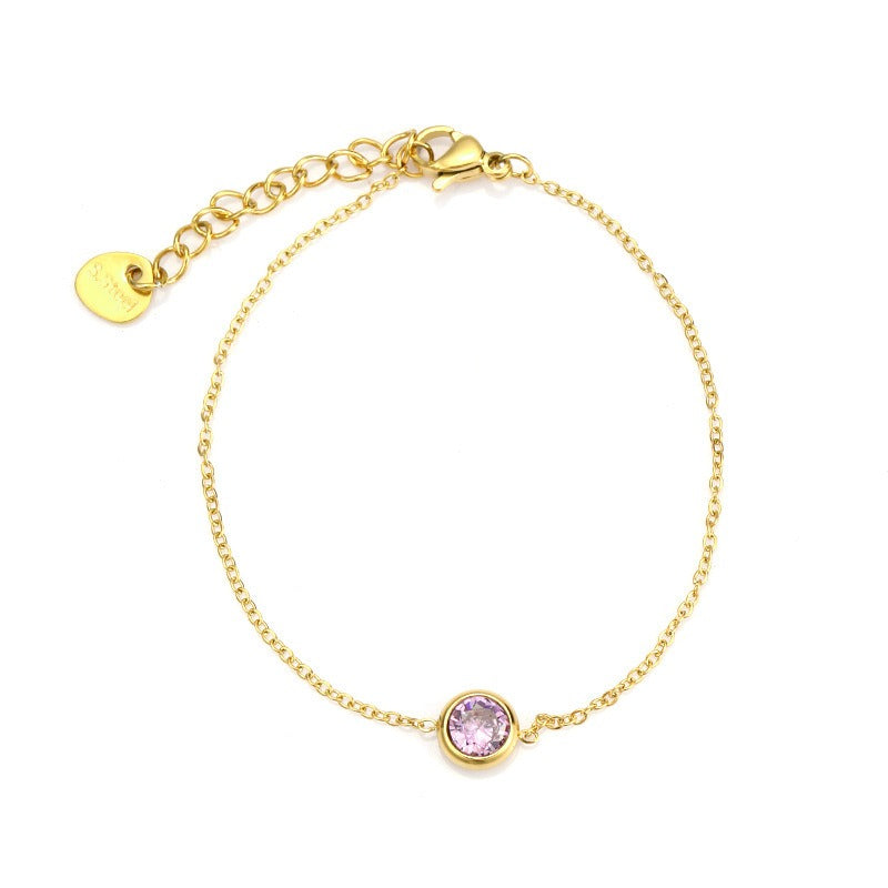 Kaze Multicoloured Zircon Bracelet | 18K Gold Titanium Steel Gemstone Bracelet Purple