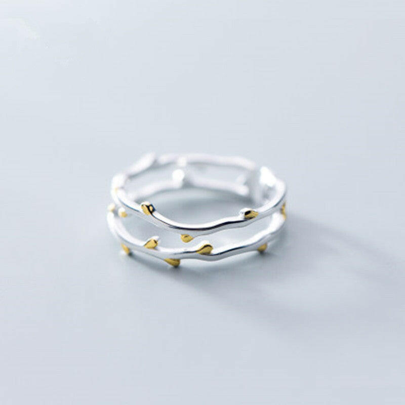 Kaze Retro Feather Adjustable Copper Ring | Open Band Nature-Inspired Ring Double branches One size