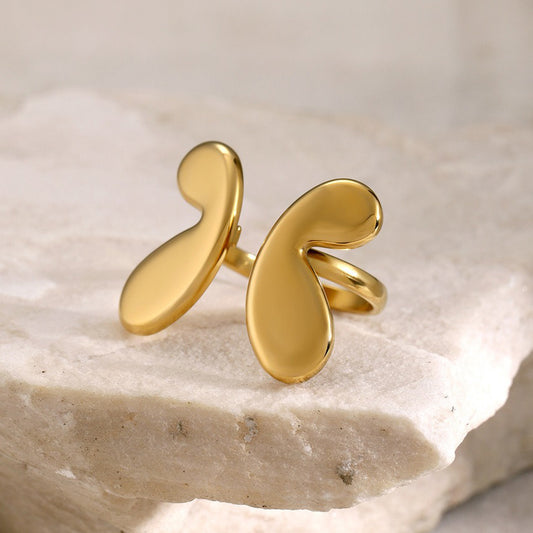 Kaze Elegant Lightweight Butterfly Open Ring | 18K Gold Adjustable Butterfly Ring