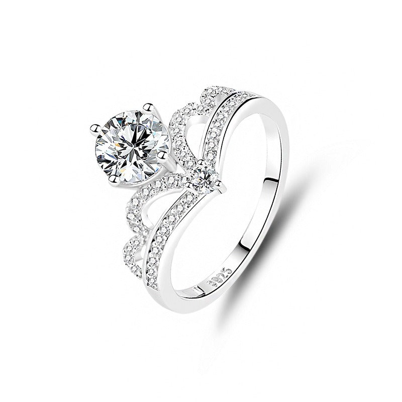 S925 Sterling Silver 1-Carat Moissanite Queen Crown Ring Empty setting (without main stone)