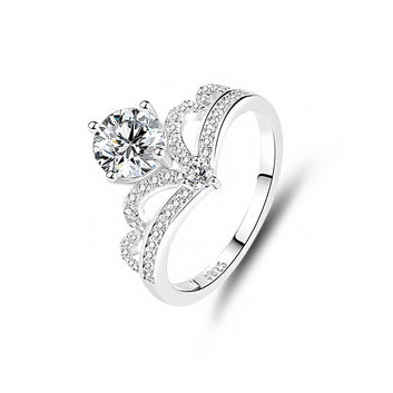 S925 Sterling Silver 1-Carat Moissanite Queen Crown Ring Empty setting (without main stone)