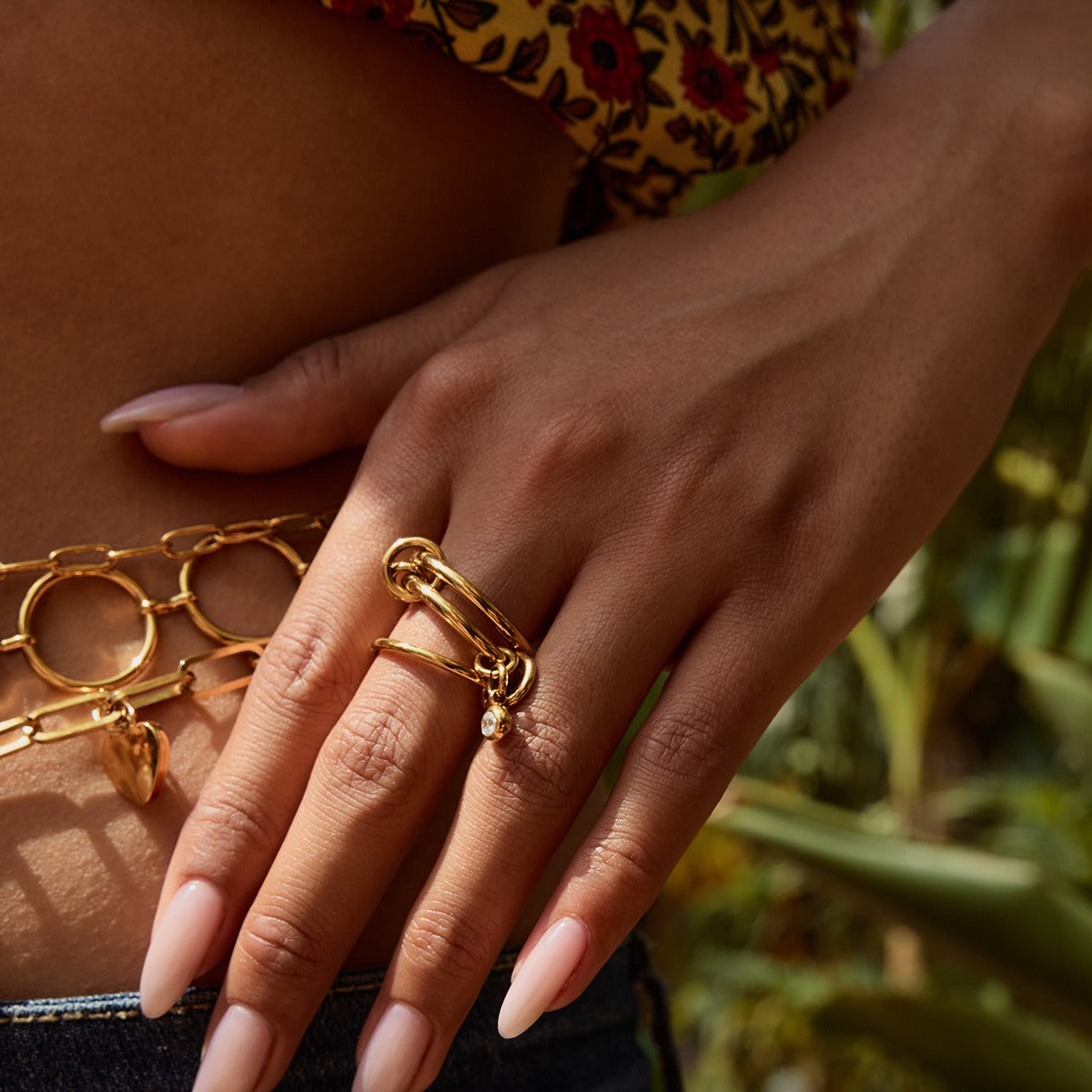 Zirconia-Embellished Multi-Layer Stackable Titanium Steel Ring