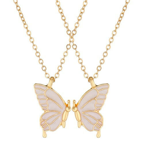 Kaze Geometric Butterfly Layered Necklace Set | Oil-Drip Enamel Pendant in 5 Colours White