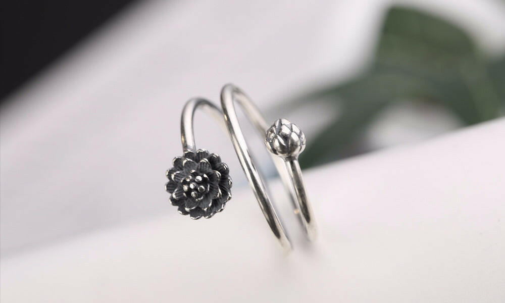 Kaze Simple Lotus Ring | S925 Sterling Silver Adjustable Minimalist Ring