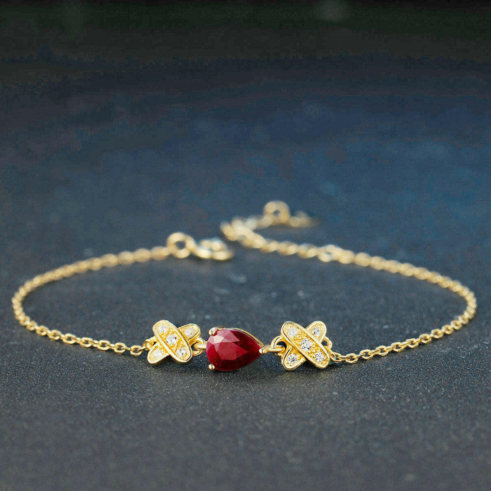 Kaze Natural Ruby Gold S925 Sterling Silver Bracelet | Genuine Ruby Adjustable Bracelet