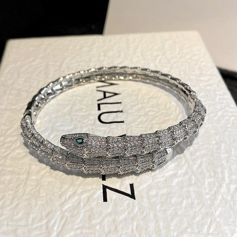Kaze 18K Gold Simulated Snake Scale Bracelet | 18K Gold S925 Silver Serpent Bracelet in Gold &amp; White Gold White Gold
