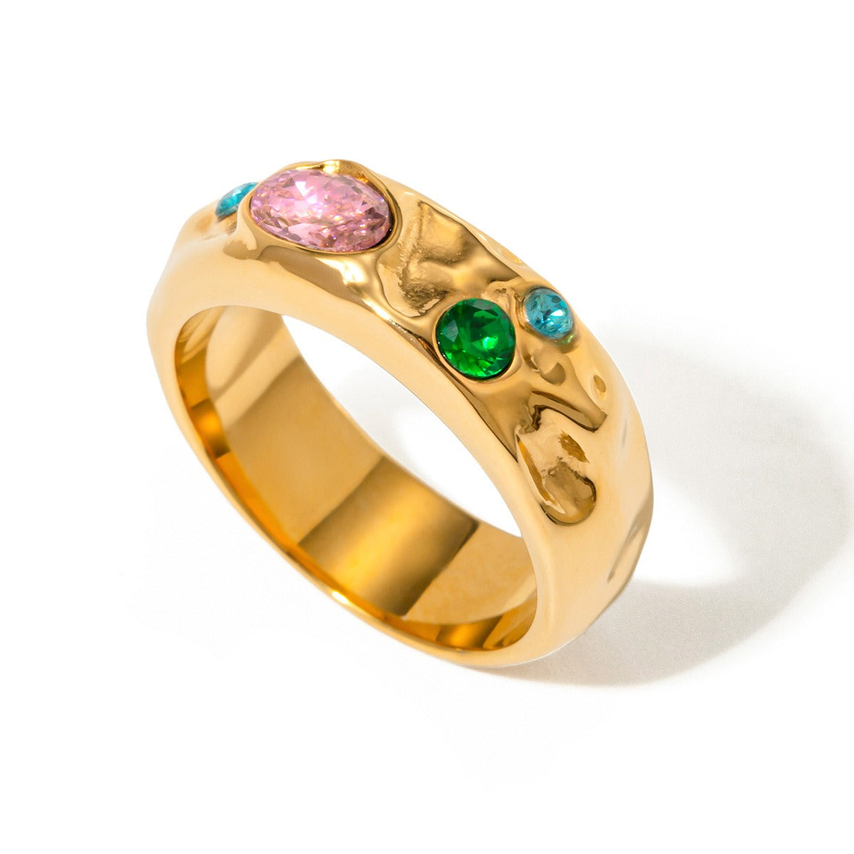 Kaze Hammered Dazzling Gemstone Ring | 18K Gold Artisan Texture Ring in Sizes 6–8 US