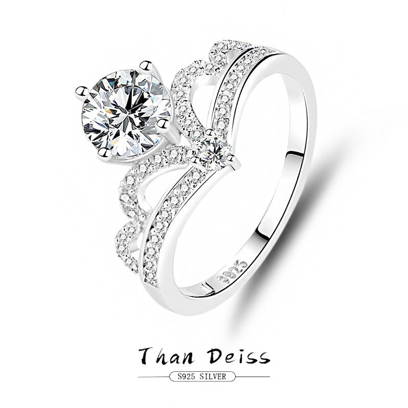 S925 Sterling Silver 1-Carat Moissanite Queen Crown Ring