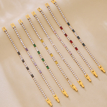Kaze Rectangular &amp; Round Gemstone Luxury Bracelet | 18K Gold Bracelet in 8 Colour Variants
