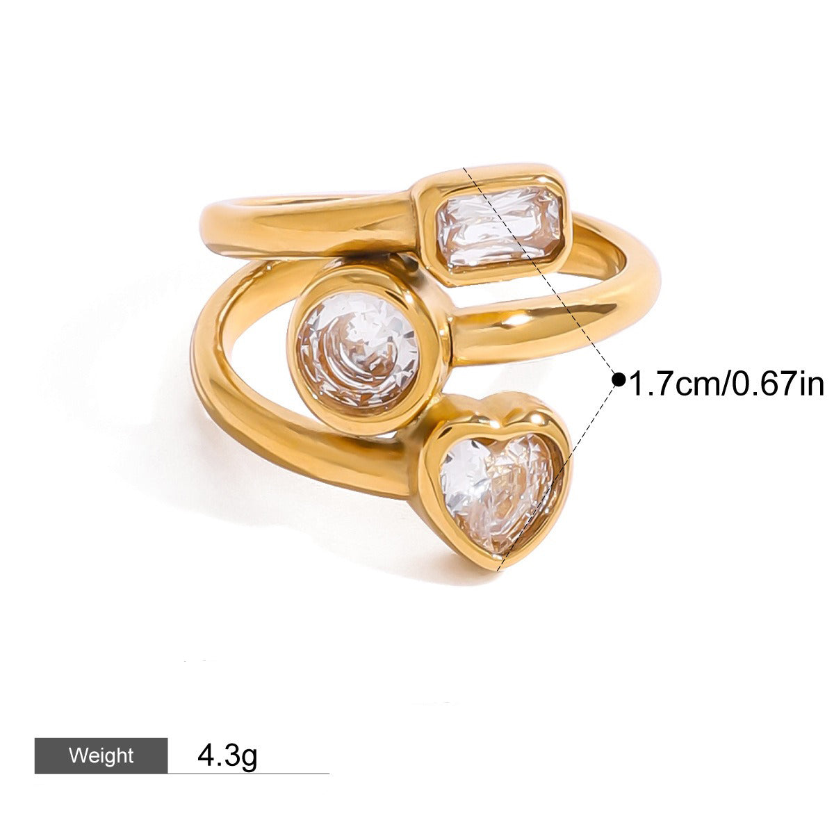 Kaze Geometric Gemstone Ring | 18K Gold Inlaid Statement Ring — 5 Styles Style C-15
