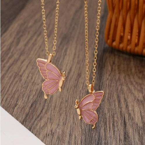 Kaze Geometric Butterfly Layered Necklace Set | Oil-Drip Enamel Pendant in 5 Colours