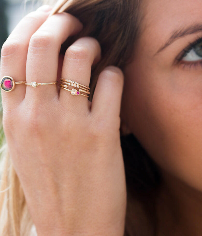 Kaze 18K Gold Triple Band Ring and Zircon Bracelet Set | Luxury Matching Ring &amp; Bracelet