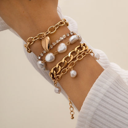 Kaze 18K Gold Baroque Pearl Heart Chain Bracelet | Luxury Baroque Pearl Bracelet Only