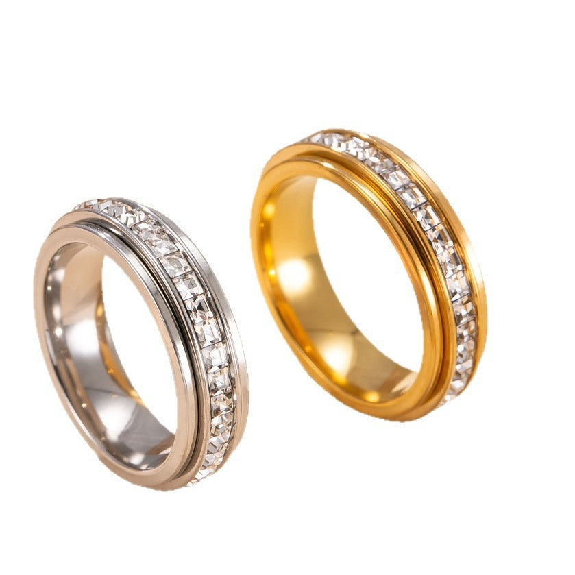 Kaze Rotating Anxiety-Relief Zircon Ring | 18K Gold Titanium Steel Spinner Ring Sizes 6–9