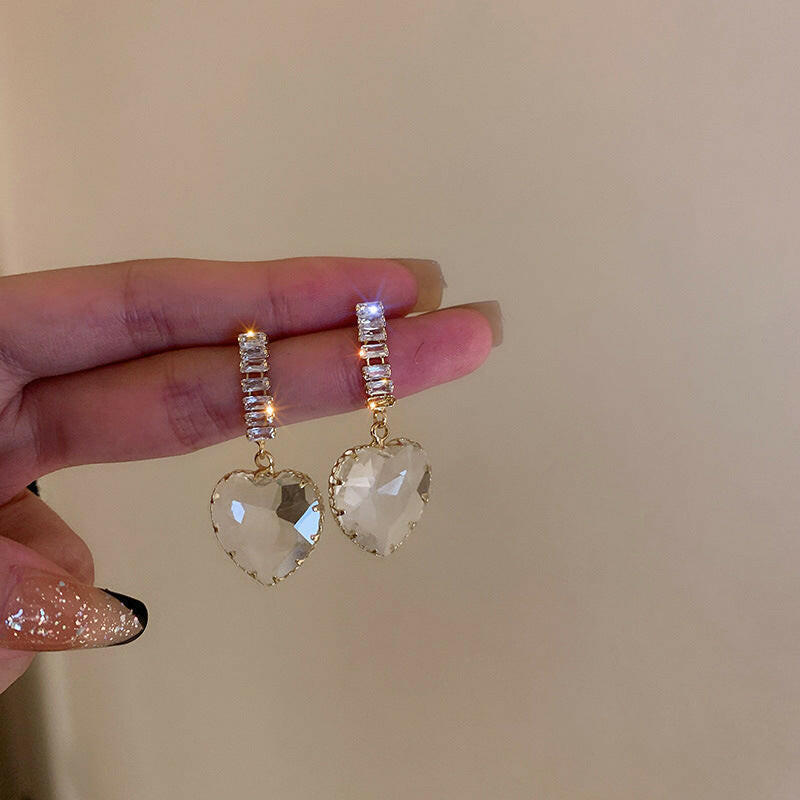 Kaze Korean Trendy Zircon Statement Earrings | Crystal Stud Earrings in Grey, Pink, Green &amp; Clear Transparent