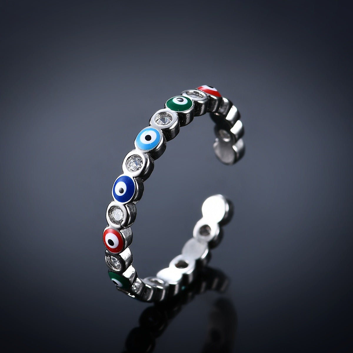 Kaze Exaggerated Eye Design Gemstone Open Ring | 18K Gold Oil-Drip Enamel Ring in 18 Variants
