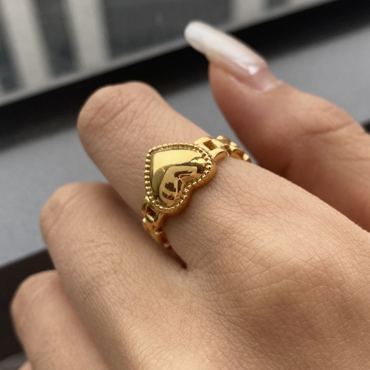 Kaze Heart-Shaped Titanium Steel Ring Collection | 18K Gold-Plated Heart Ring in 2 Styles &amp; 3 Sizes