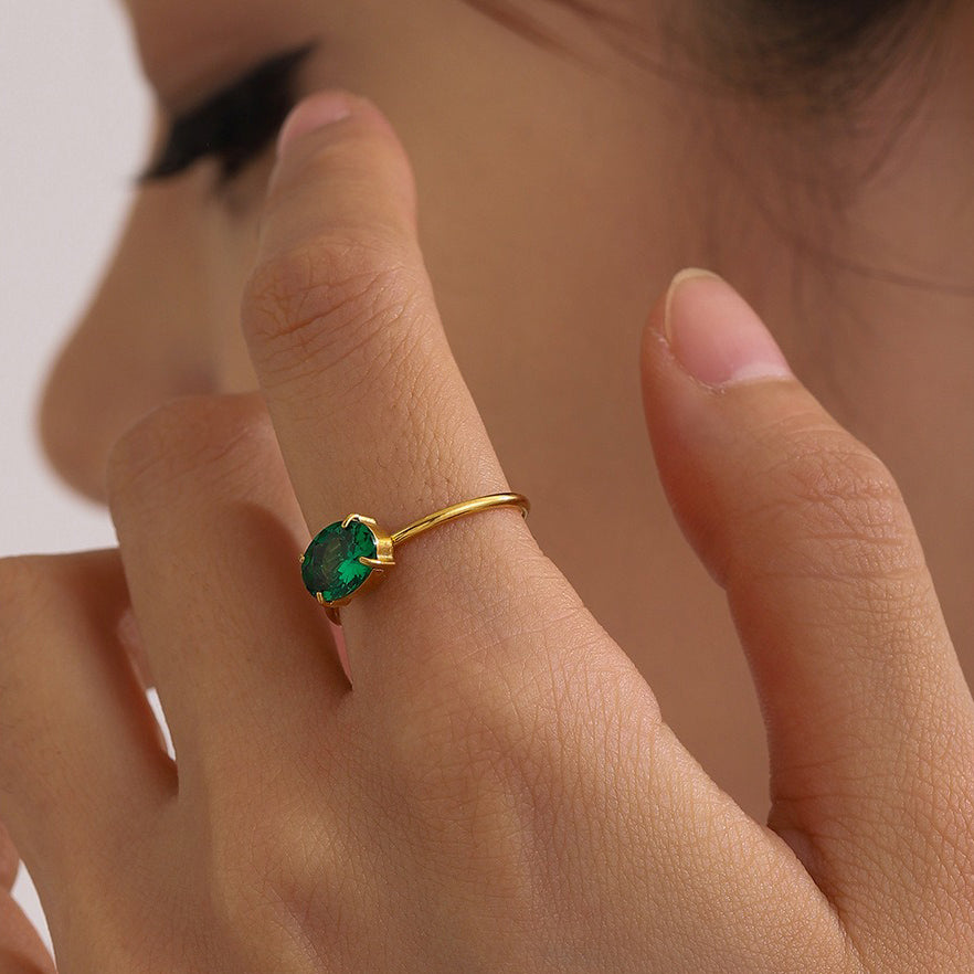 Kaze Cute Gemstone Adjustable Ring | 18K Gold Ring in White, Pink, Black &amp; Green