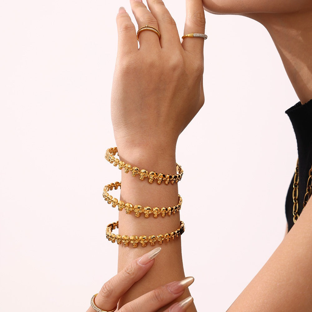 Kaze Skull Design Dark Style Bracelet | 18K Gold Statement Bracelet in Gold &amp; Silver
