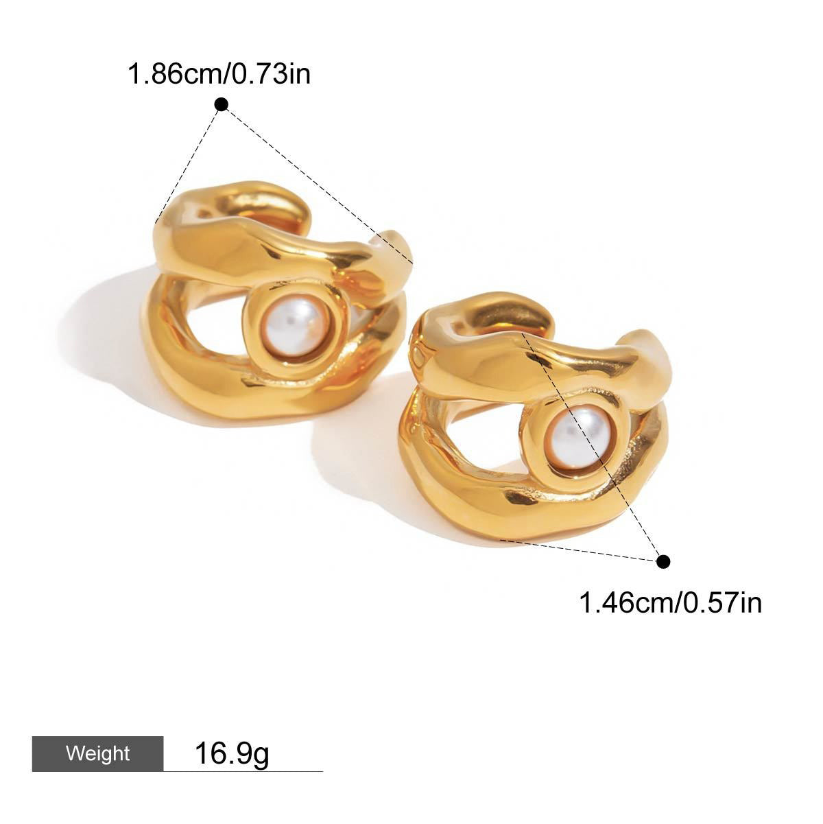 Kaze 18K Gold Geometric Hollow Pearl Earrings, Bracelet and Necklace Set | 7-Piece Contemporary Pearl Jewellery Style A-Earring-24
