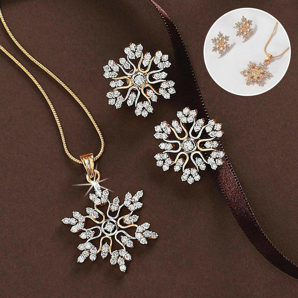 Kaze Rhinestone Snowflake Jewellery Set | Necklace, Earrings &amp; Ring in Gold &amp; Silver