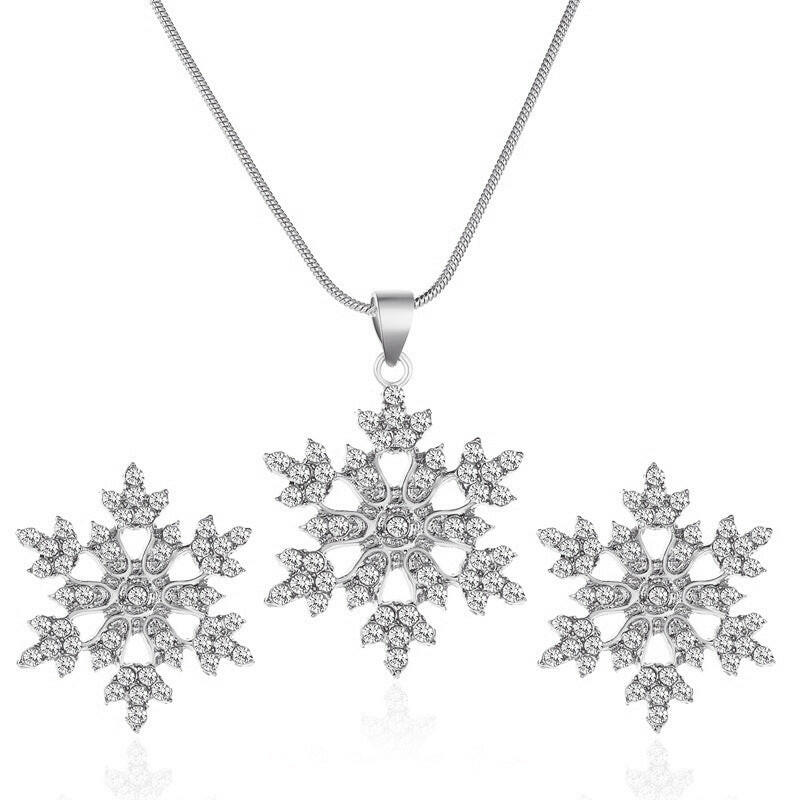 Kaze Rhinestone Snowflake Jewellery Set | Necklace, Earrings &amp; Ring in Gold &amp; Silver Silver
