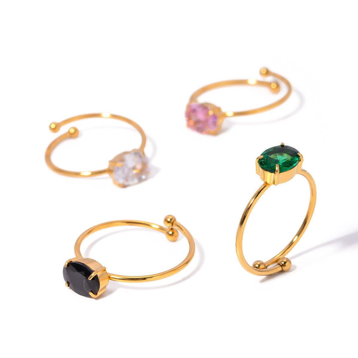Kaze Cute Gemstone Adjustable Ring | 18K Gold Ring in White, Pink, Black &amp; Green