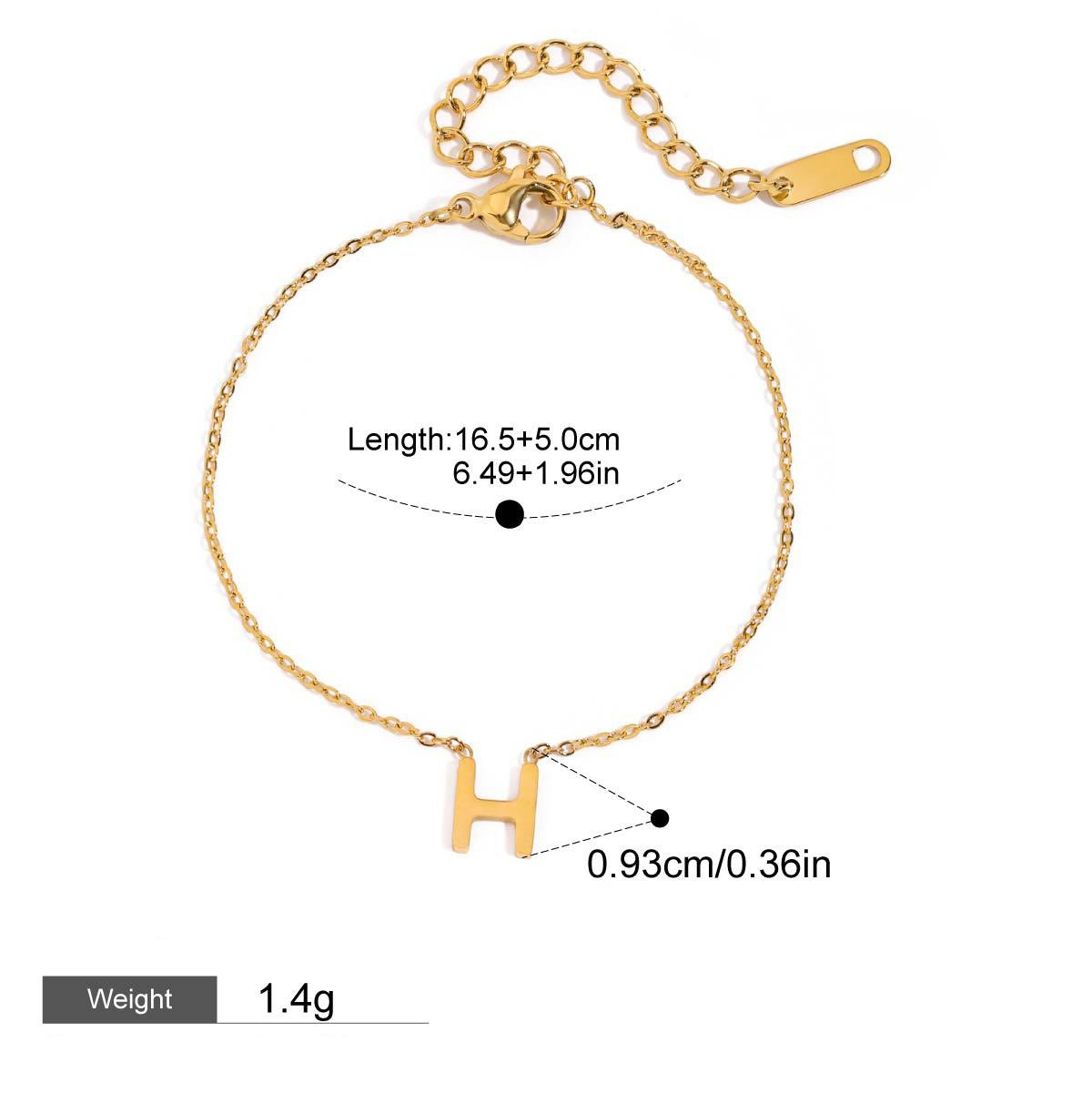 Kaze 18K Gold Customizable English Letter Pendant Bracelet | Personalised Initial Bracelet A–Z Style H