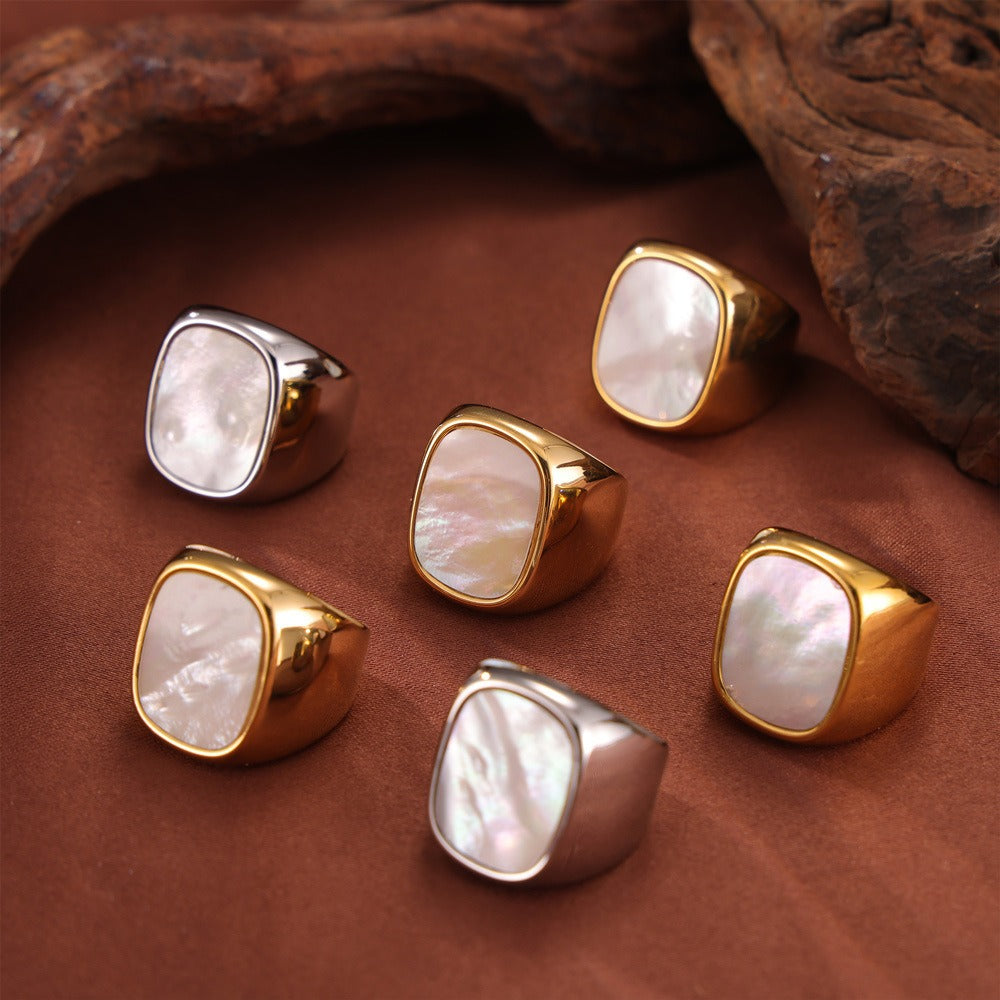 Kaze Elegant Geometric Gemstone Inlay Ring | 18K Gold Adjustable Ring in Gold &amp; Silver