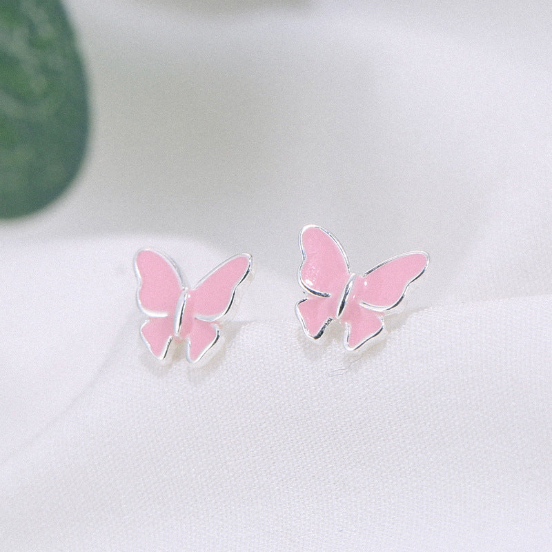 Kaze Sterling Silver Butterfly Stud Earrings | Korean-Inspired 925 Silver Butterfly Earrings 925 Silver