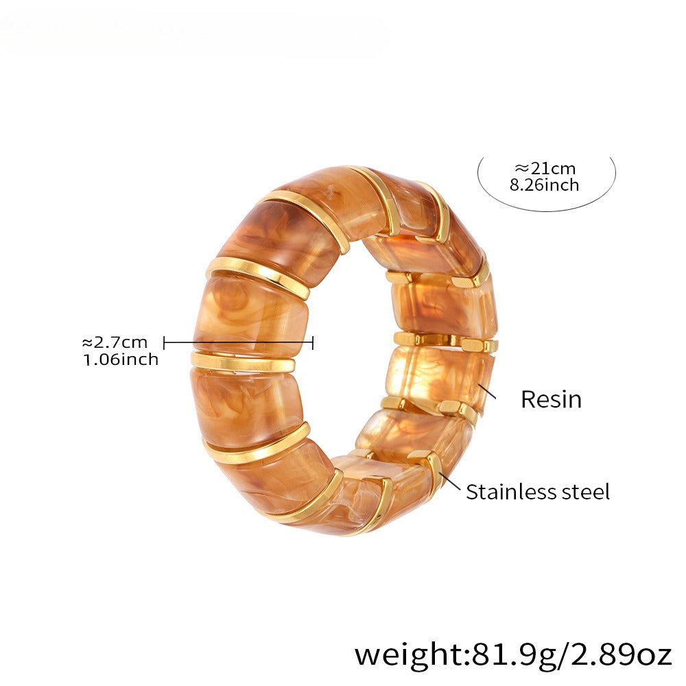 Kaze 18K Gold Luxury Resin Elastic Cord Bracelet | Premium Resin Bracelet in 10 Colours Khaki