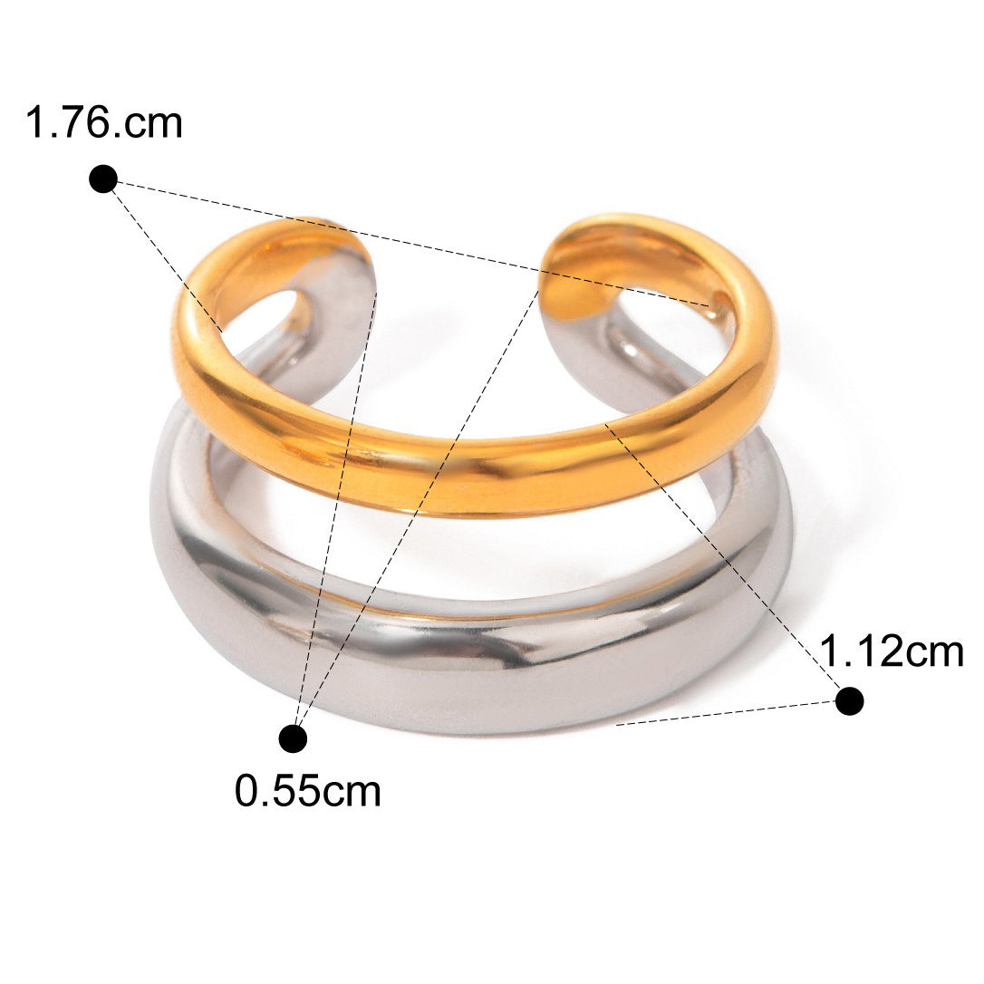 Kaze Double-Layer Two-Tone Earring and Ring Set | 18K Gold Gold &amp; Silver Matching Jewellery Set Ring