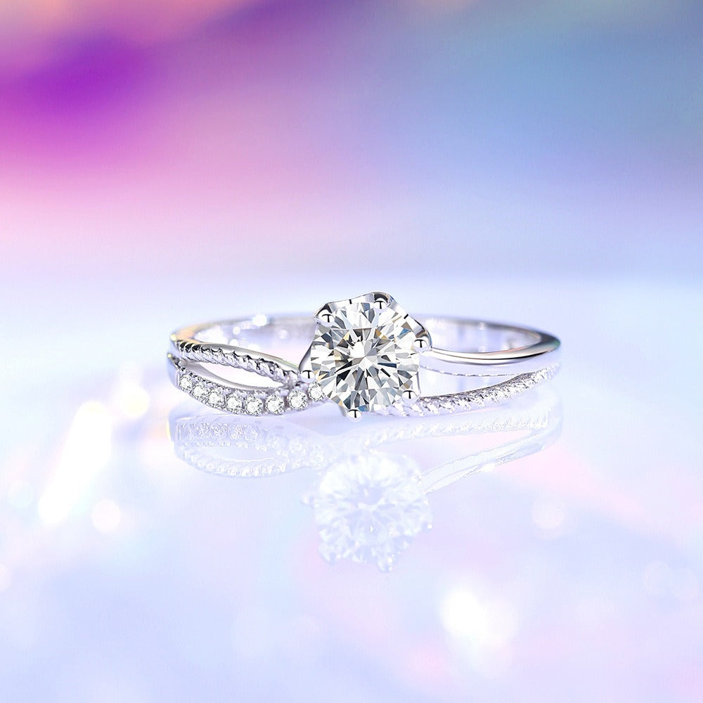 Kaze S925 Artistic Line Six-Prong Moissanite Ring | D-Color Sterling Silver Ring Sizes 5–9 US