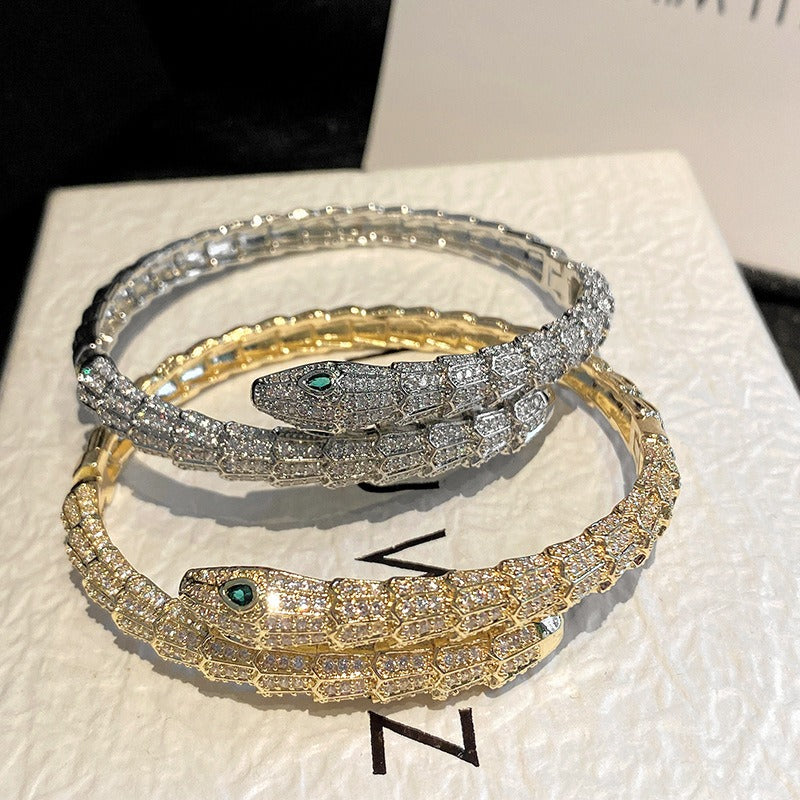 Kaze 18K Gold Simulated Snake Scale Bracelet | 18K Gold S925 Silver Serpent Bracelet in Gold &amp; White Gold